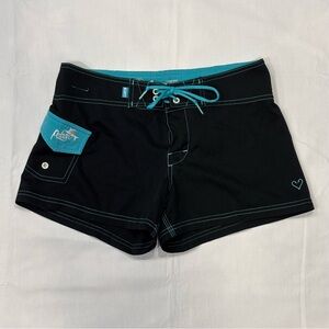 Pelagic Black and Teal Women's Athletic Shorts